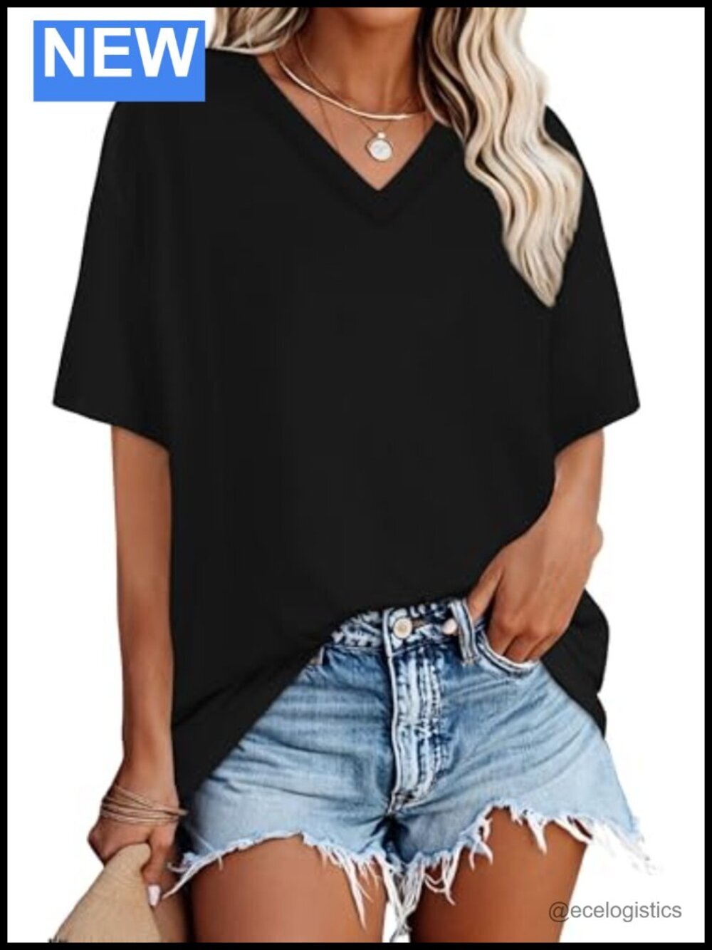 Oversized V-Neck Short Sleeve T-Shirt Casual Loose Fit Summer Basic Top